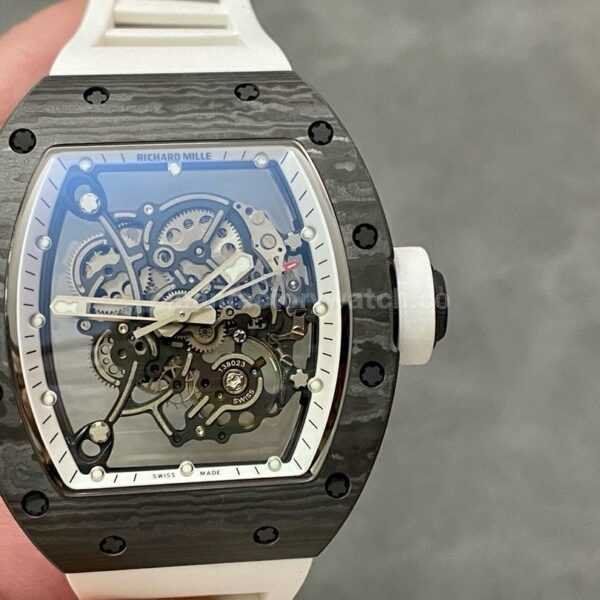 BBR Factory Richard Mille RM055 Black Carbon Fiber White Rubber Strap White Skeletonized Dial