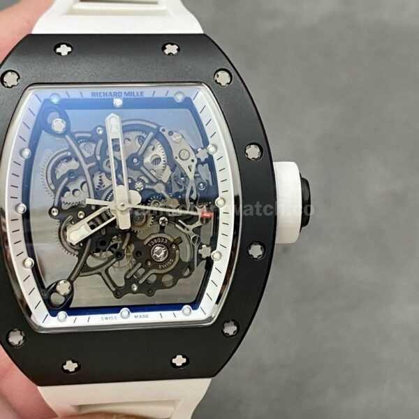 BBR Factory Richard Mille RM055 Black Ceramics White Rubber Strap White Skeletonized Dial
