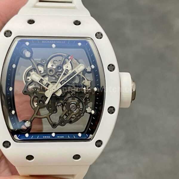 BBR Factory Richard Mille RM055 White Ceramics White Rubber Strap Black Skeletonized Dial