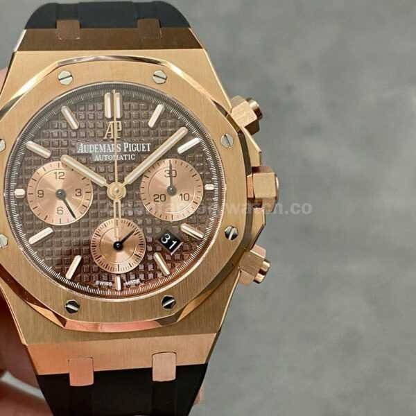 BF Factory Audemars Piguet Royal Oak Chronograph 26239OR.OO.D821CR.01 41mm Rose Gold Rubber Strap Brown Dial