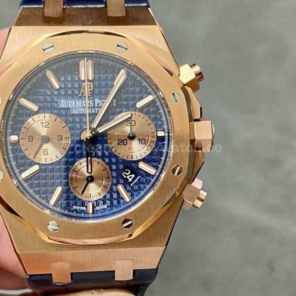 BF Factory Audemars Piguet Royal Oak Chronograph 26331OR.OO.D315CR.01 41mm Rose Gold Leather Strap Blue Dial