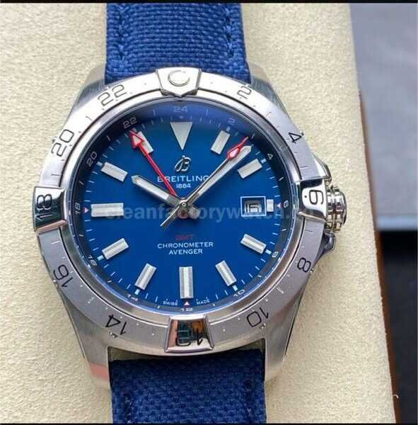 BLS Factory Breitling Avenger A32320101C1X1 44mm Steel Calf Skin Strap Red GMT Needle Blue Dial