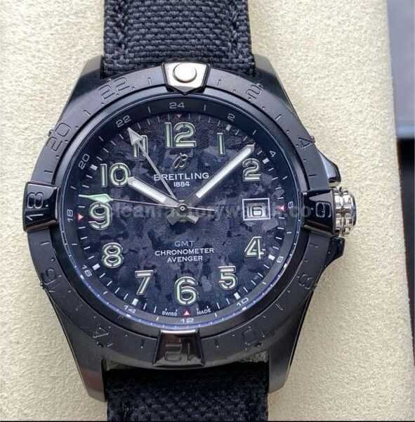 BLS Factory Breitling Avenger Night Mission Pilot S32320101B1X1 44mm Calf Skin Strap Arabic Numerals Silver GMT Needle Night Dial