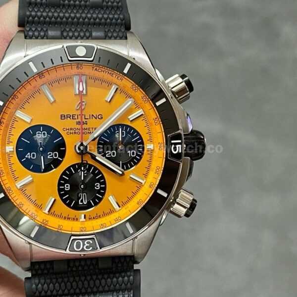 BLS Factory Breitling Chronomat 44mm Steel Rubber Strap Black Eye Orange Dial