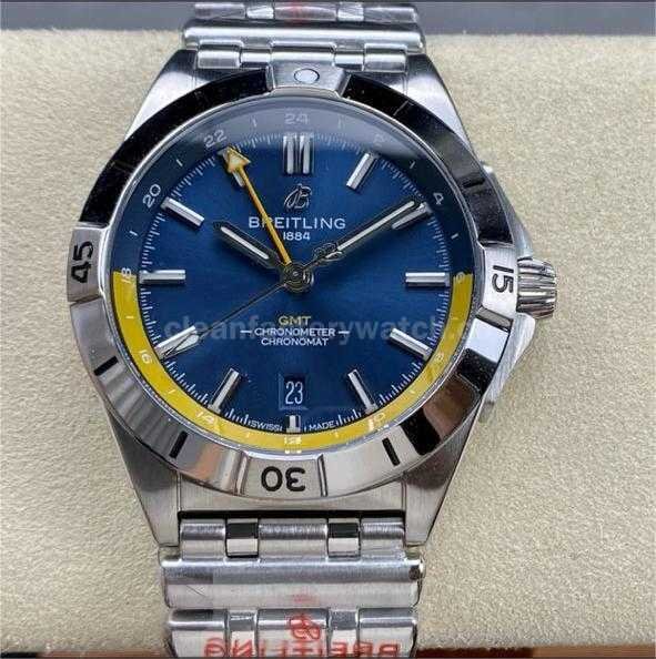 BLS Factory Breitling Chronomat GMT A323981A1C1A1 40mm Yellow GMT Needle Full Steel Blue Dial