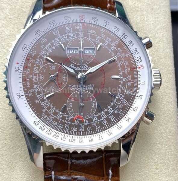 BLS Factory Breitling Montbrillant Datora A2130012Q509 43mm Steel Leather Strap Brown Dial