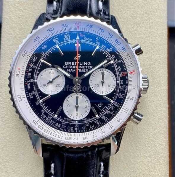 BLS Factory Breitling Navitimer B01 Chronograph AB0121211B1A1 43mm Steel Leather Strap White Eye Black Dial