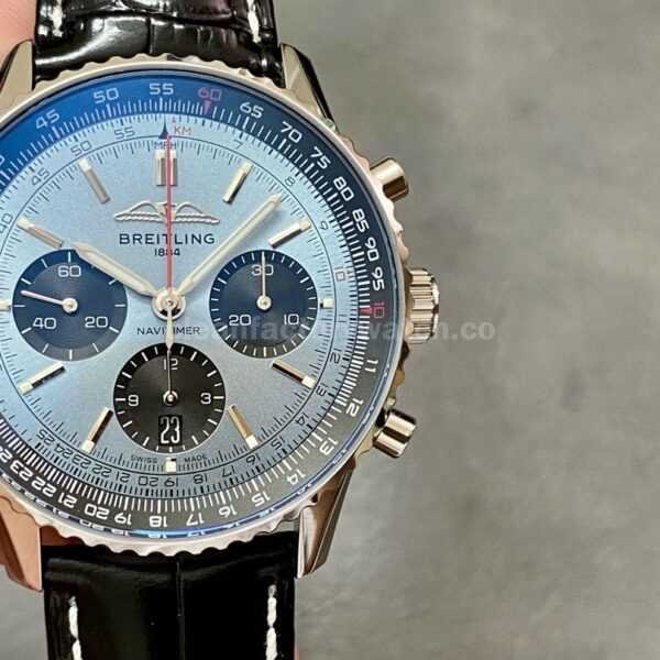 BLS Factory Breitling Navitimer B01 Chronograph AB0138241C1P1 43mm Steel Leather Strap Black Eye Blue Dial
