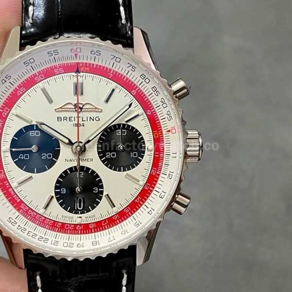 BLS Factory Breitling Navitimer B01 Chronograph AB01383B1G1P1 43mm Steel Leather Strap Black Eye White Dial
