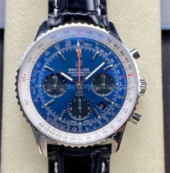 BLS Factory Breitling Navitimer B01 Chronograph AB0121211C1P1 43mm Steel Leather Strap Black Eye Blue Dial