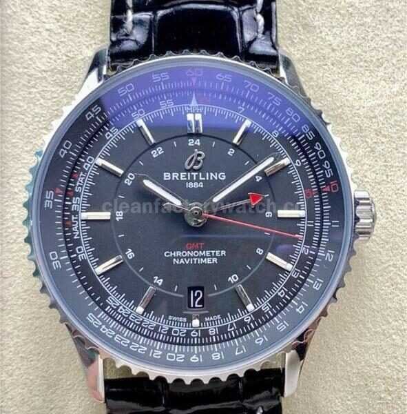 BLS Factory Breitling Navitimer GMT A32310251B1P1 41mm Steel Leather Strap Black Dial