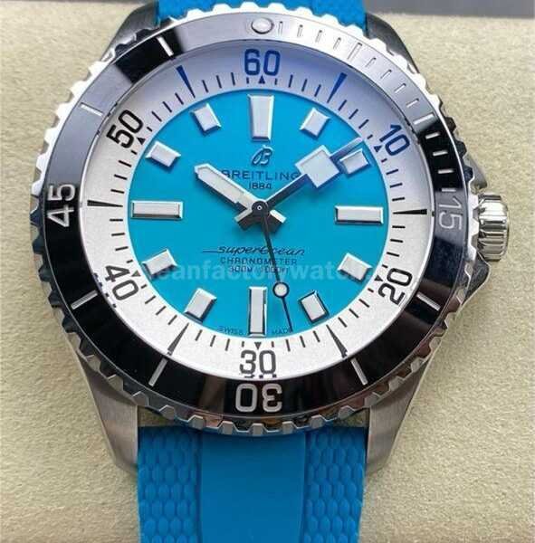 BLS Factory Breitling Superocean A17376211L2S1 44mm Steel Blue Rubber Strap Blue Dial
