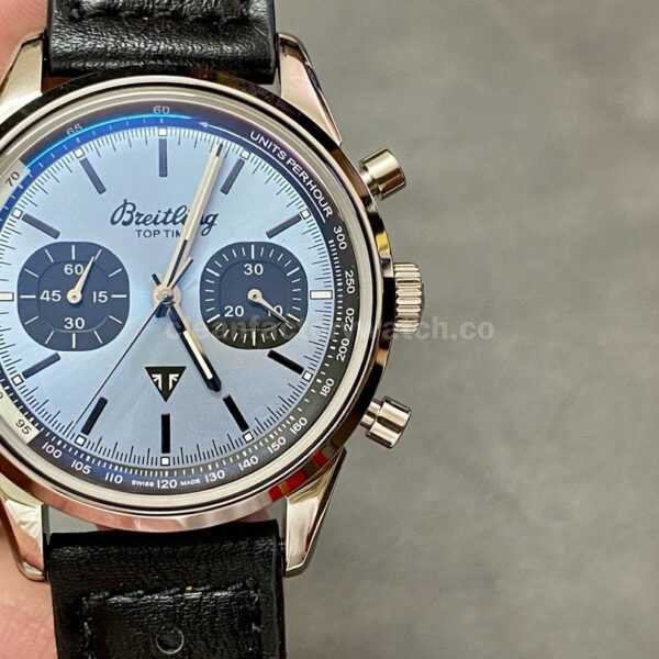 BLS Factory Breitling Top Time AB01764A1C1X1 42mm Steel Leather Strap Black Eye Sky Blue Dial