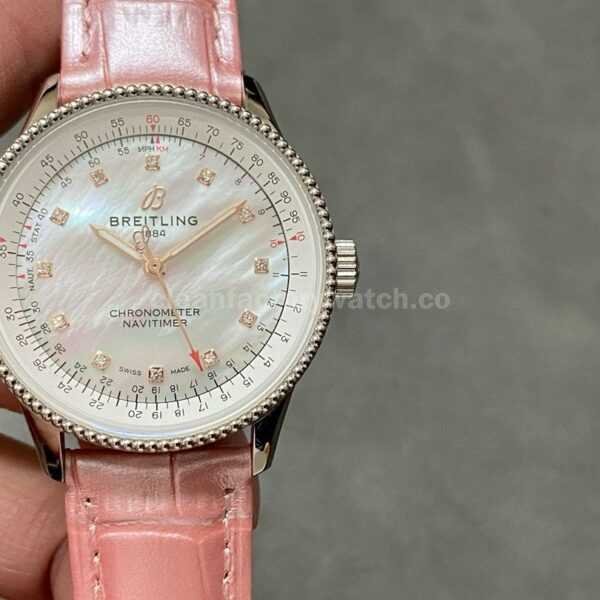 BLS Factory Breitling Women's Navitimer A17395211A1P2 35mm Steel Leather Strap Mother of pearl Dial