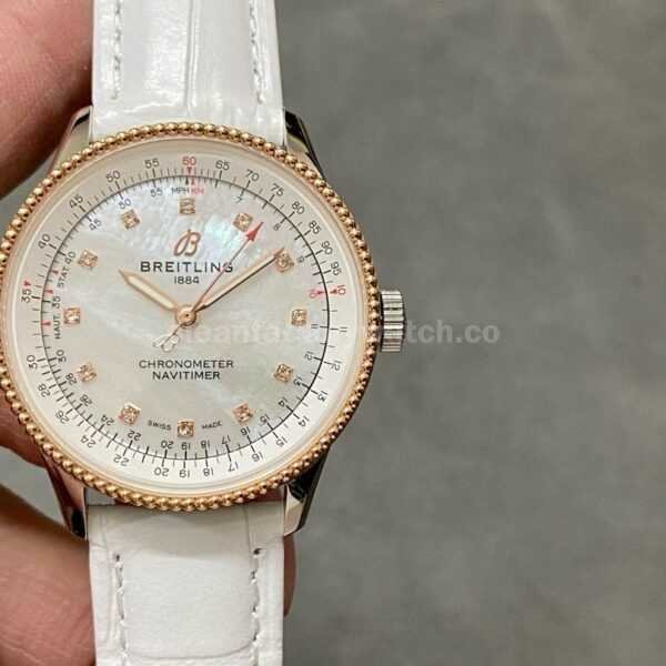 BLS Factory Breitling Women's Navitimer U17395211A1P4 35mm Rose Gold&Steel Leather Strap Mother of pearl Dial