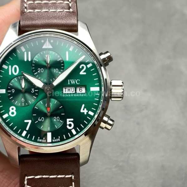 BLS Factory IWC Pilot Chronograph IW388103 41mm Steel Leather Strap Arabic Numerals Green Dial
