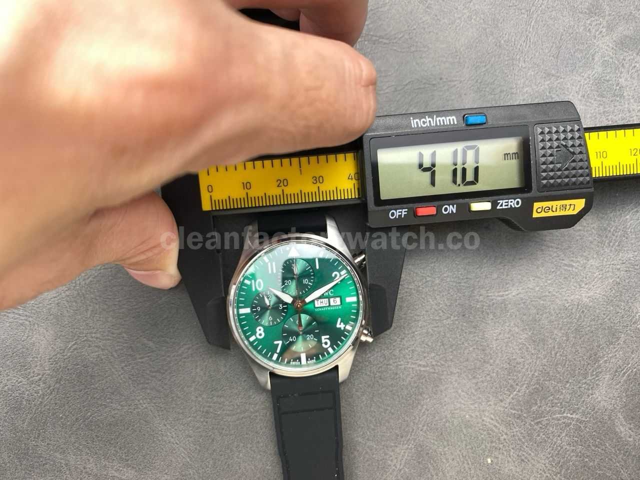BLS Factory IWC Pilot Chronograph IW388103 41mm Steel Rubber Strap Arabic Numerals Green Dial (3)