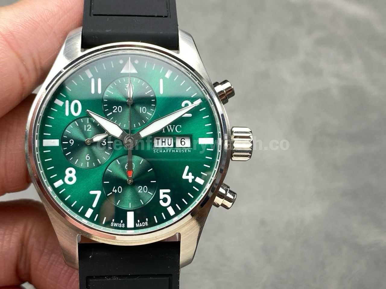 BLS Factory IWC Pilot Chronograph IW388103 41mm Steel Rubber Strap Arabic Numerals Green Dial (6)