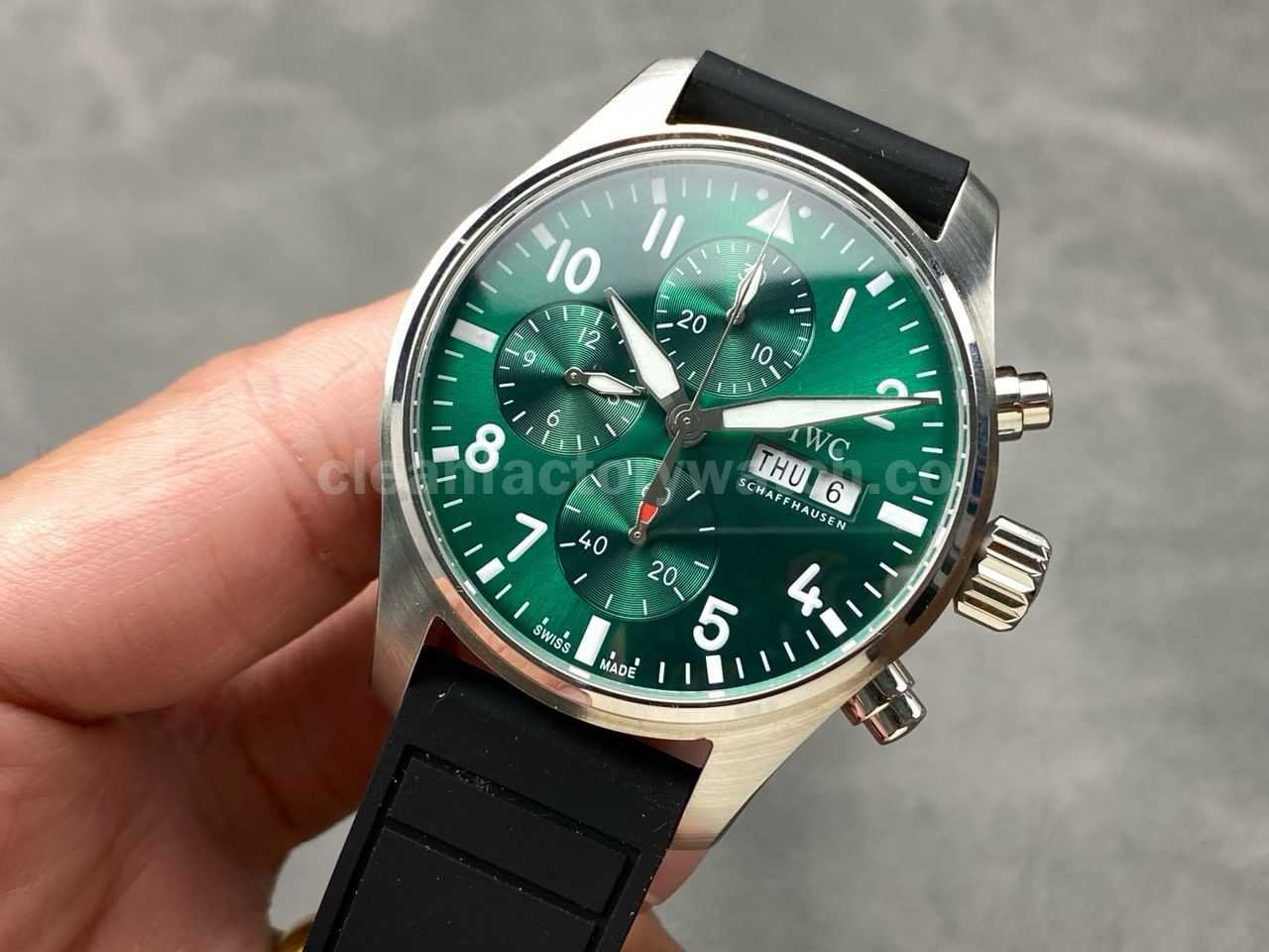 BLS Factory IWC Pilot Chronograph IW388103 41mm Steel Rubber Strap Arabic Numerals Green Dial (7)