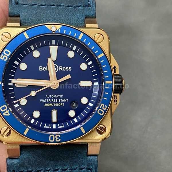 BRF Factory Bell & Ross BR 03 BR0392-D-LU-BR-SCA 42mm Bronze Leather strap Blue Dial