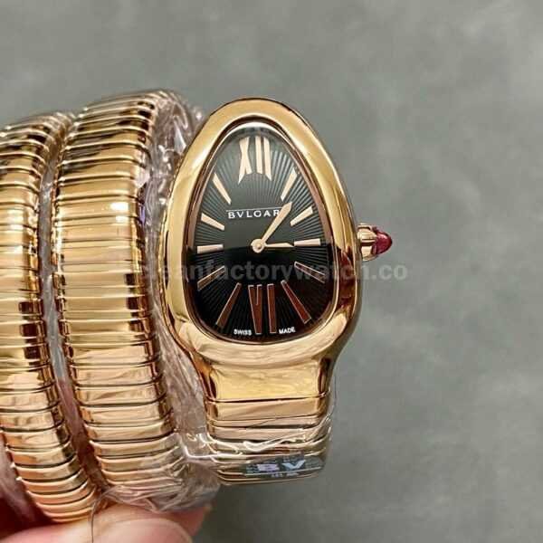 BV Factory Bvlgari Serpenti 102123 35mm Full Rose Gold Roman Numerals Black solid Dial