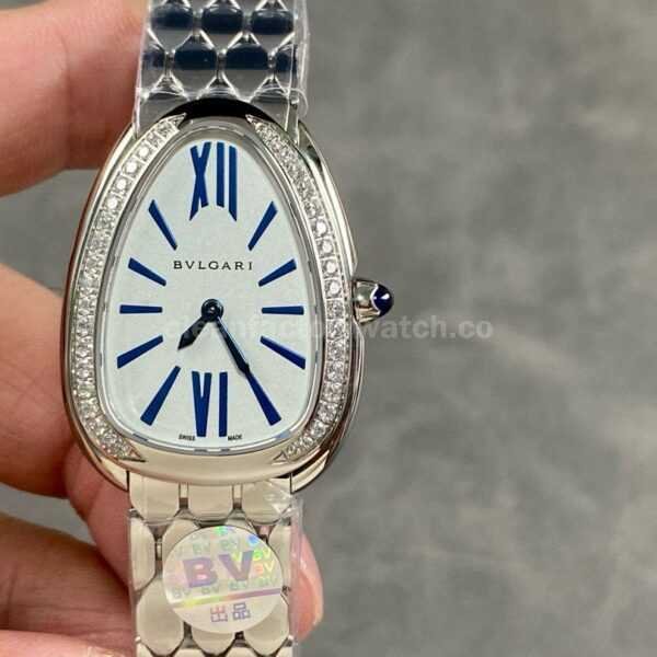 BV Factory Bvlgari Serpenti 103148 33mm Full Steel Blue Roman Numerals Silver solid Dial