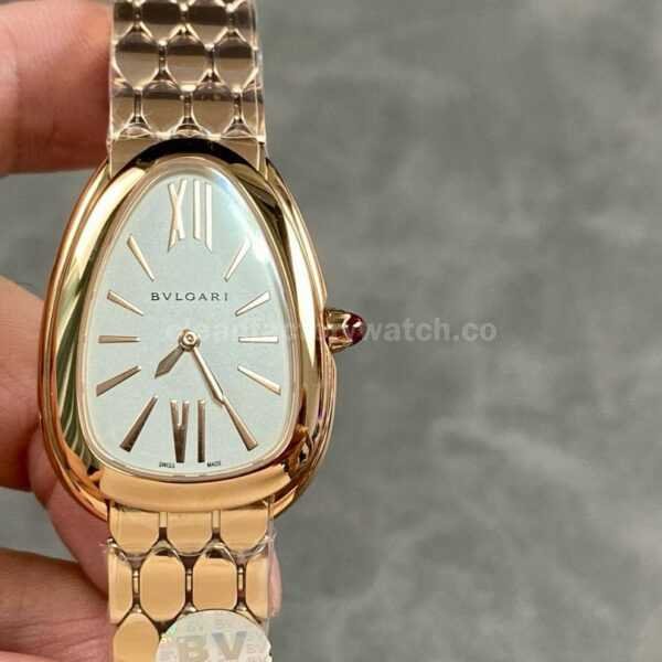 BV Factory Bvlgari Serpenti 103948 33mm Full Steel，Rose Gold Roman Numerals Silver solid Dial