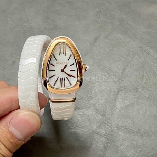 BV Factory Bvlgari Serpenti 102613 35mm Rose Gold&Ceramic Roman Numerals White Dial