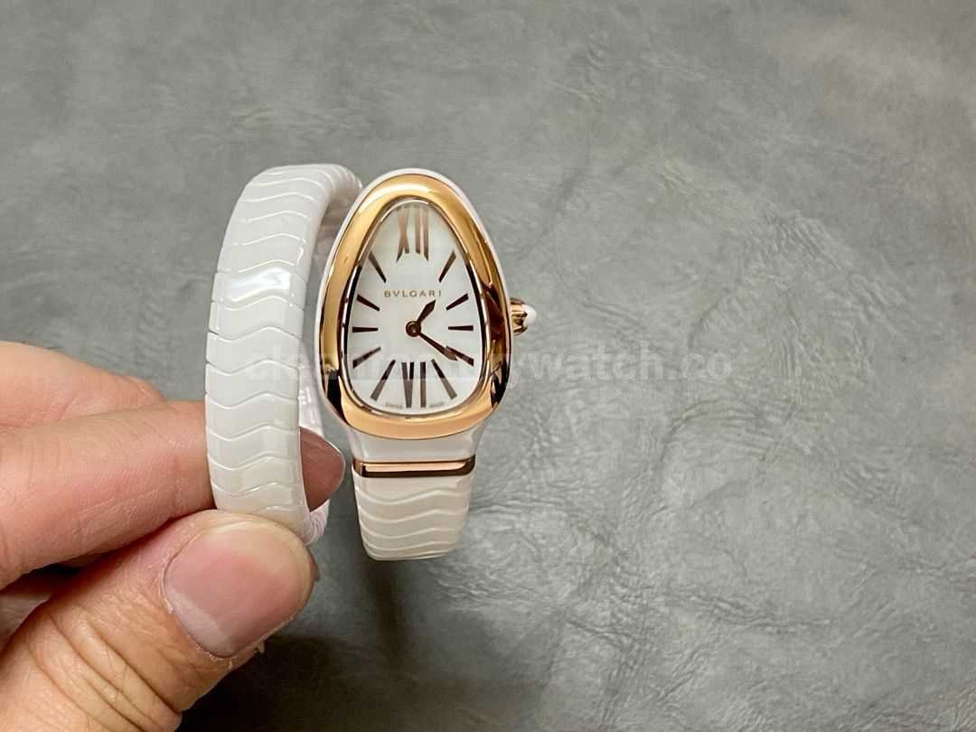 BV Factory Bvlgari Serpenti 102613 35mm Rose Gold&Ceramic Roman Numerals White Dial (1)