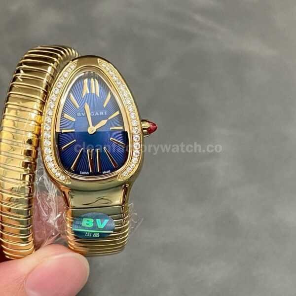 BV Factory Bvlgari Serpenti 102984 35mm Full Gold Roman Numerals Blue solid Dial