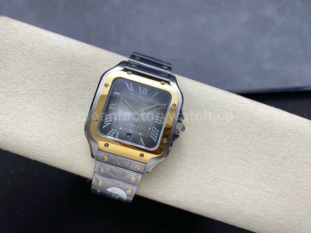 BV Factory Cartier Santos W2SA0030 39.8mm Full GoldSteel Roman Numerals Grey Dial (7)