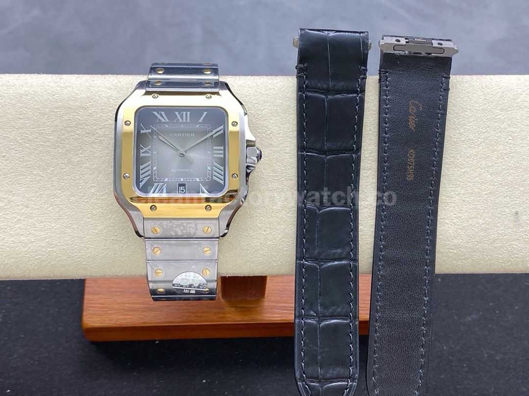 BV Factory Cartier Santos W2SA0030 39.8mm Full GoldSteel Roman Numerals Grey Dial (8)