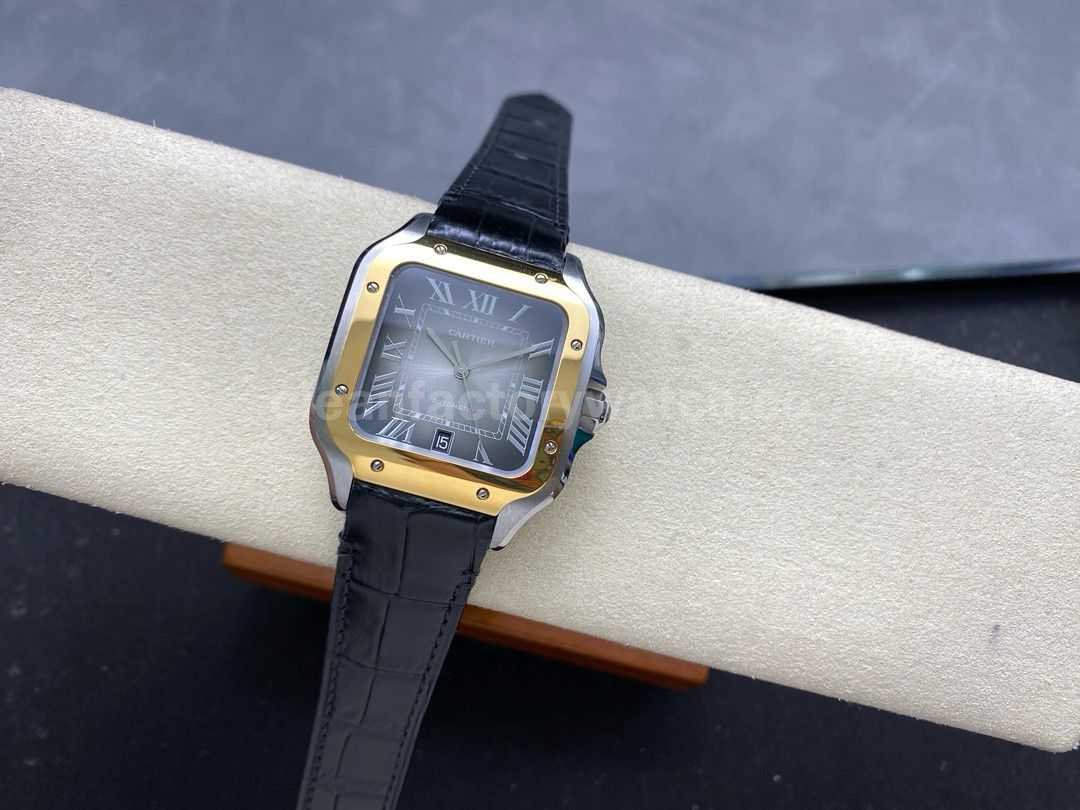 BV Factory Cartier Santos W2SA0030 39.8mm GoldSteel Leather Strap Roman Numerals Grey Dial (1)