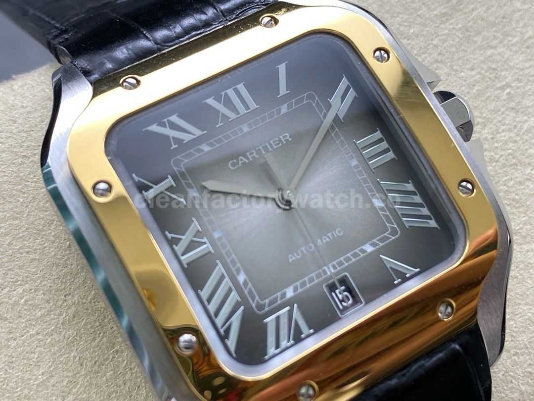BV Factory Cartier Santos W2SA0030 39.8mm GoldSteel Leather Strap Roman Numerals Grey Dial (9)
