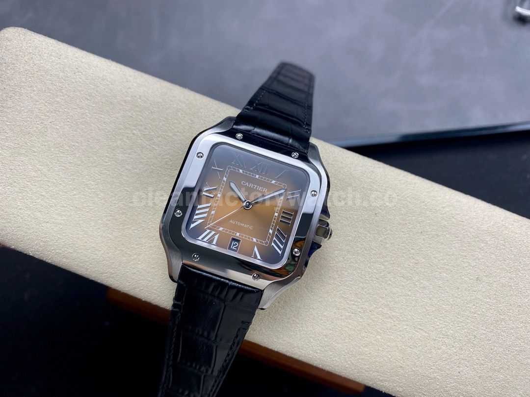 BV Factory Cartier Santos WSSA0064 39.8mm Steel Leather Strap Roman Numerals Orange Dial (4)