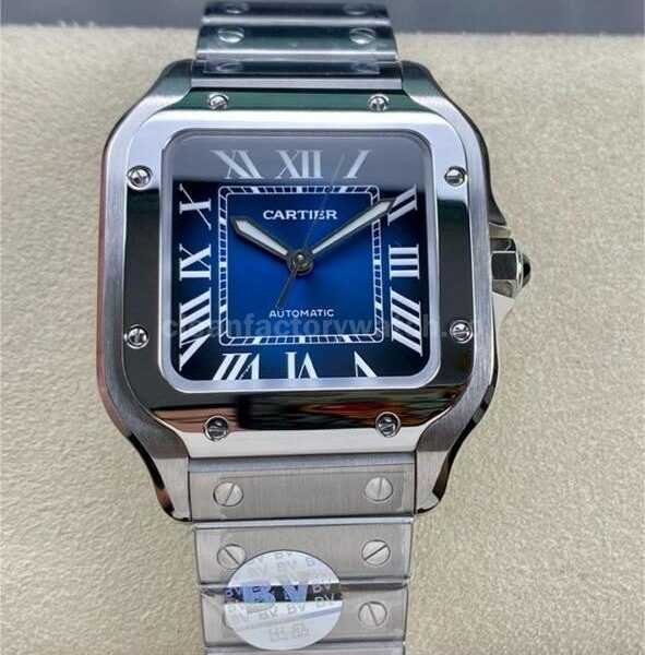 BV Factory Women's Cartier Santos WSSA0063 35.1mm Full Steel Roman Numerals Blue Dial