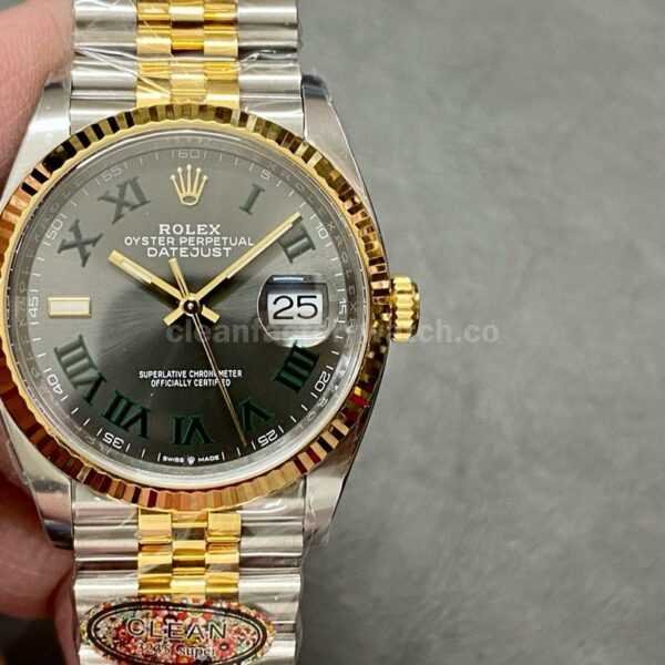 Clean Factory Rolex Datejust 126333-0020 41mm Half Gold Roman Numerals Wimbledon Grey Dial Jubilee