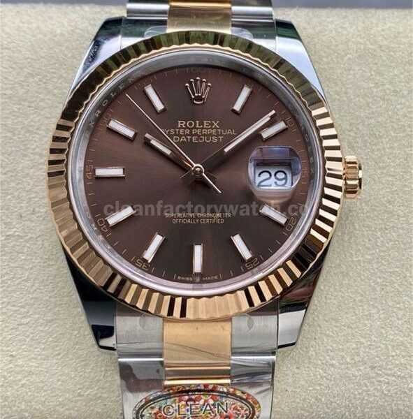 Clean Factory Rolex Datejust 126331-0001 41mm Half Rose Gold Brown Dial