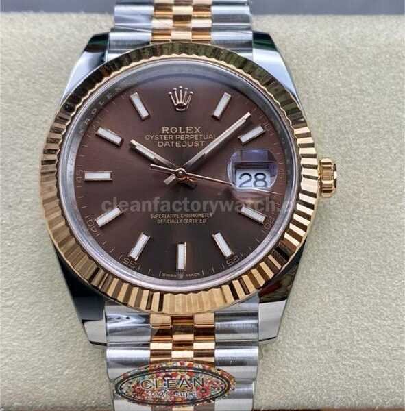 Clean Factory Rolex Datejust 126331-0002 41mm Half Rose Gold Brown Dial Jubilee