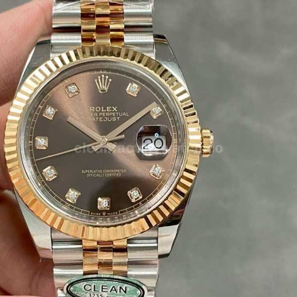 Clean Factory Rolex Datejust 126331-0004 41mm Half Rose Gold Diamond Brown Dial Jubilee