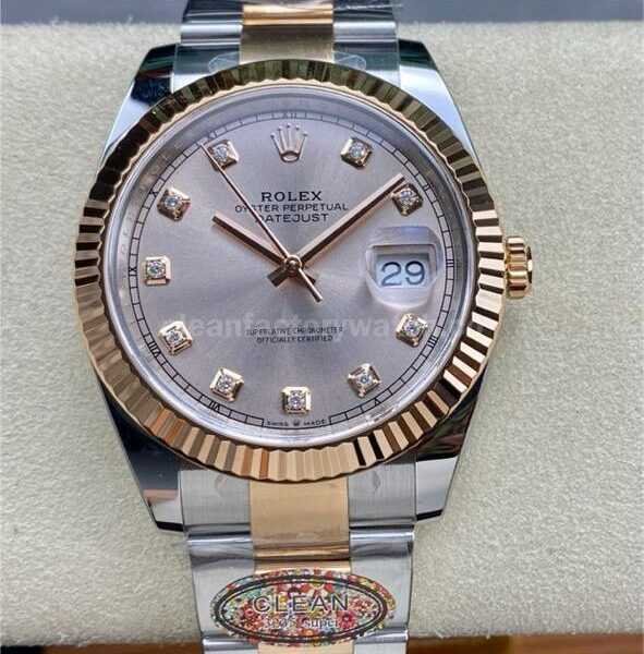 Clean Factory Rolex Datejust 126331-0007 41mm Half Rose Gold Diamond Pink Dial