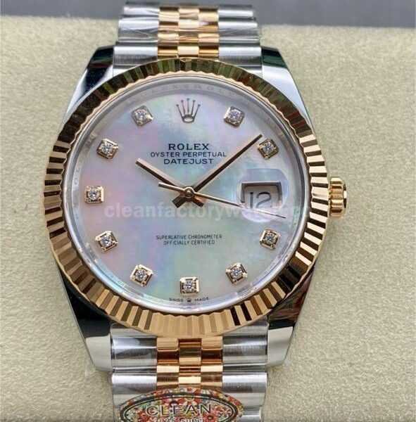Clean Factory Rolex Datejust 126331 41mm Half Rose Gold Diamond Mother Of Pearl Dial Jubilee