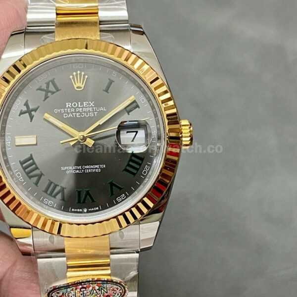 Clean Factory Rolex Datejust 126333-0019 41mm Half Gold Roman Numerals Wimbledon Grey Dial
