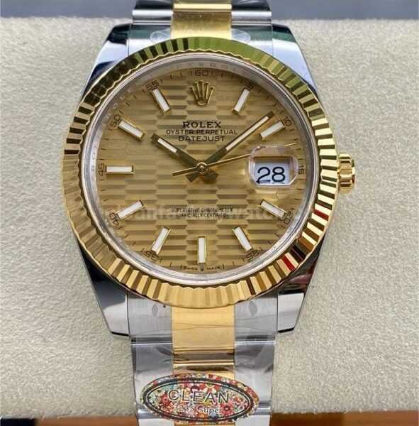 Clean Factory Rolex Datejust 126333-0021 41mm Half Gold Fluted Motif Champagne Dial