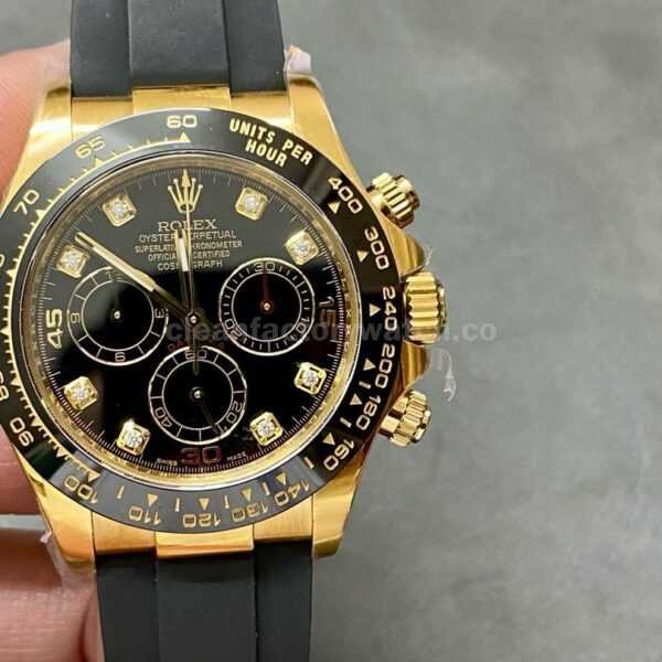 Clean Factory Rolex Daytona 116518LN-0046 40MM Yellow Gold Rubber Strap Diamond Mop Black Dial