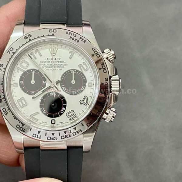 Clean Factory Rolex Daytona 116519LN 40MM White Gold Rubber Strap Arabic Number Black Eye White Dial