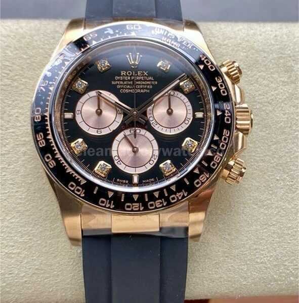 Clean Factory Rolex Daytona 126515LN-0004 40mm Rose Gold Rubber Strap Diamond Black Dial