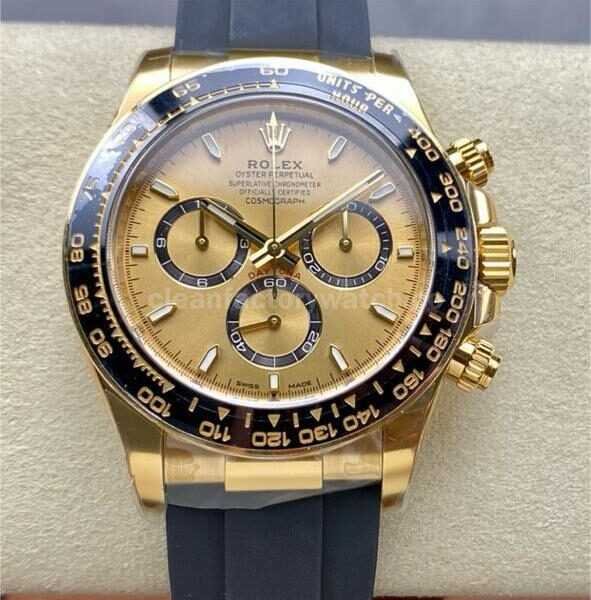 Clean Factory Rolex Daytona 126518LN-0010 40mm Yellow Gold Rubber Strap Champagne Dial