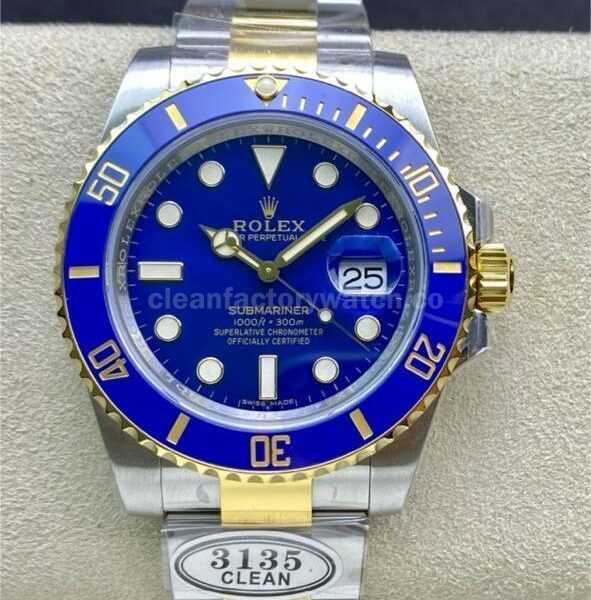 Clean Factory Rolex Submariner Date 116613LB 40mm Half Gold Blue Dial