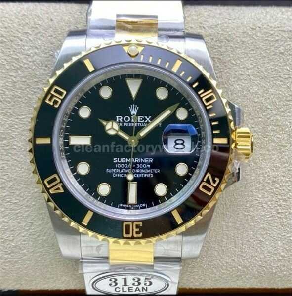 Clean Factory Rolex Submariner Date 116613LN 40mm Half Gold Black Dial